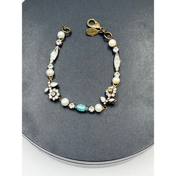 Sorrelli Clear Crystal Flower Blue Swarovski Antiqued Romantic Bracelet - Picture 7 of 11